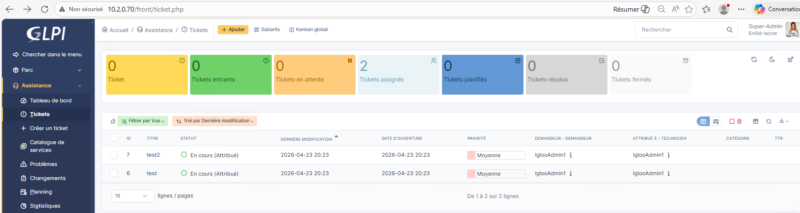 Annexe 15 - Capture GLPI