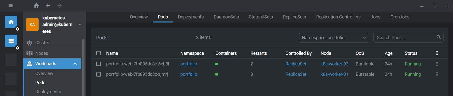 OpenLens dashboard pods