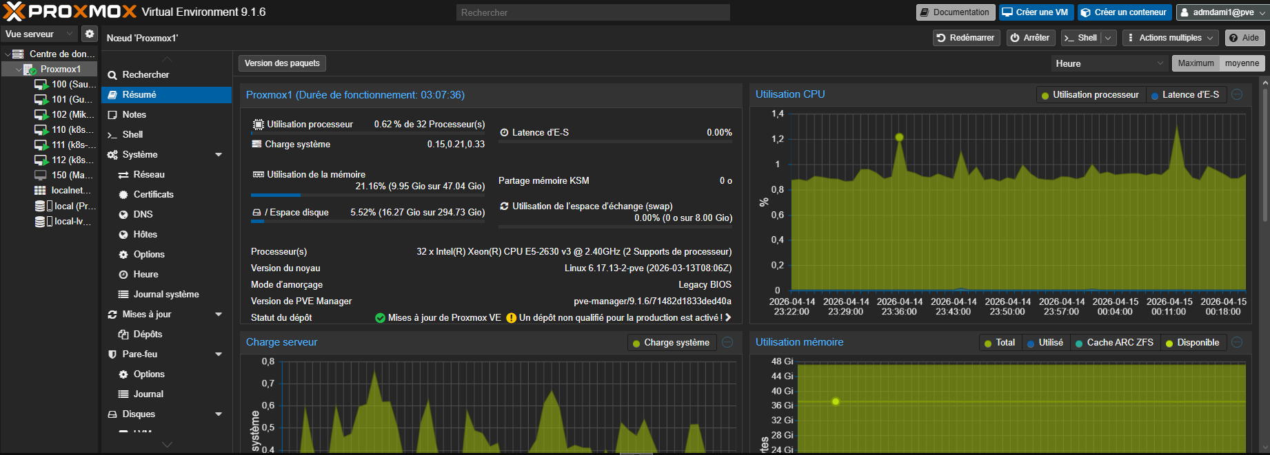 Interface web Proxmox