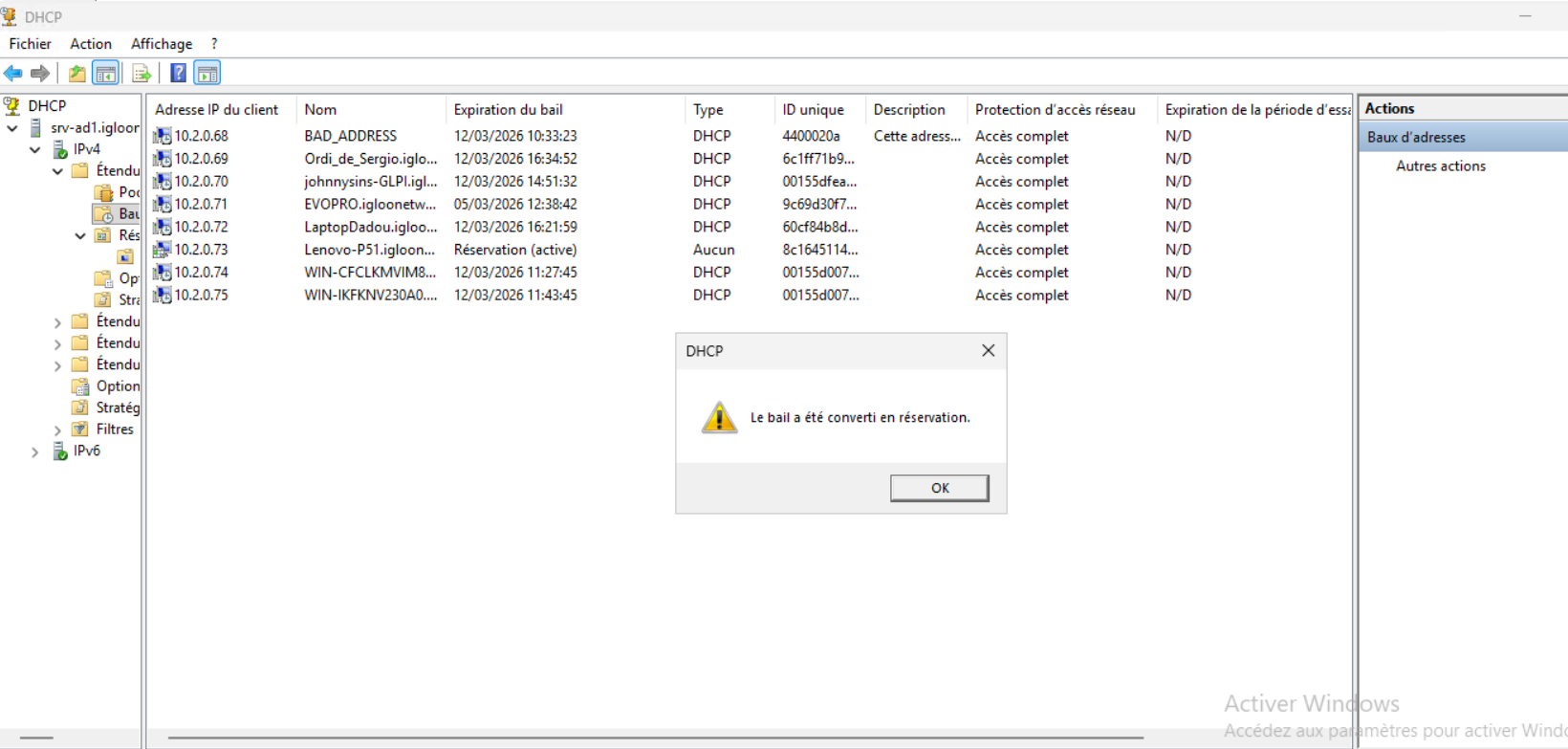 Gestion DHCP