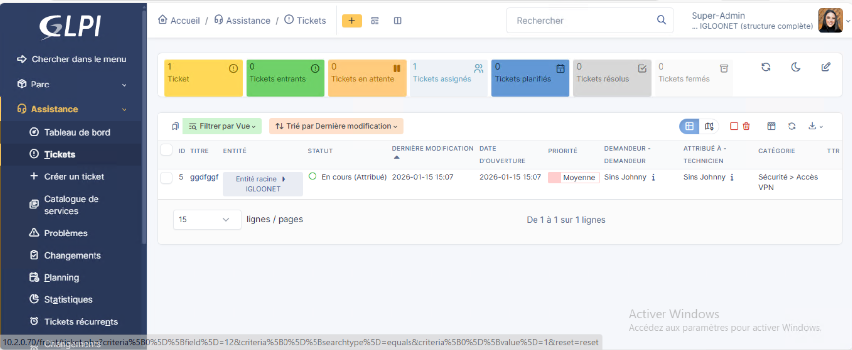 Liste de tickets